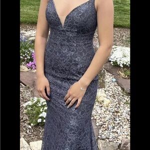 Elegant Gray Lace Prom Dress